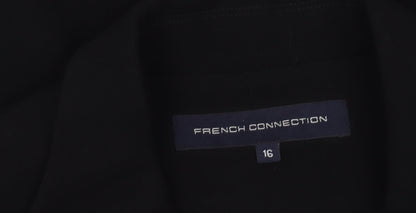 French Connection Women's Black Long Overcoat Size 16 Elegant Formal Coat