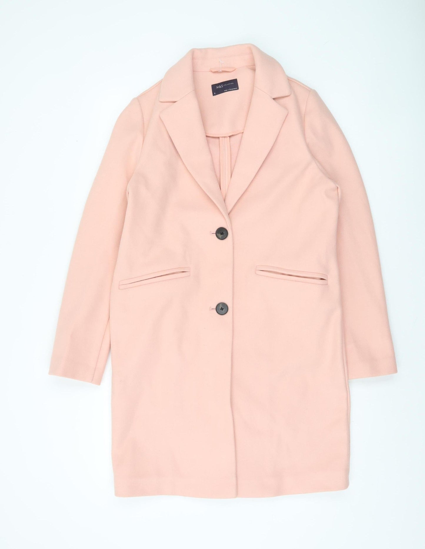 Marks and Spencer Women's Pink Mid-Length Wool Blend Overcoat Size 8