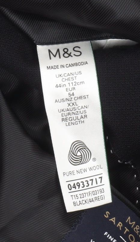 Marks and Spencer Men's Black 44R Wool Regular Fit Blazer Jacket