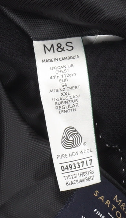 Marks and Spencer Men's Black 44R Wool Regular Fit Blazer Jacket