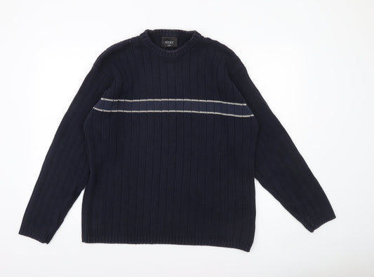 Next Mens Blue Cotton Ribbed Crew Neck Jumper Size L