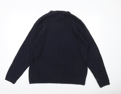 Next Mens Blue Cotton Ribbed Crew Neck Jumper Size L