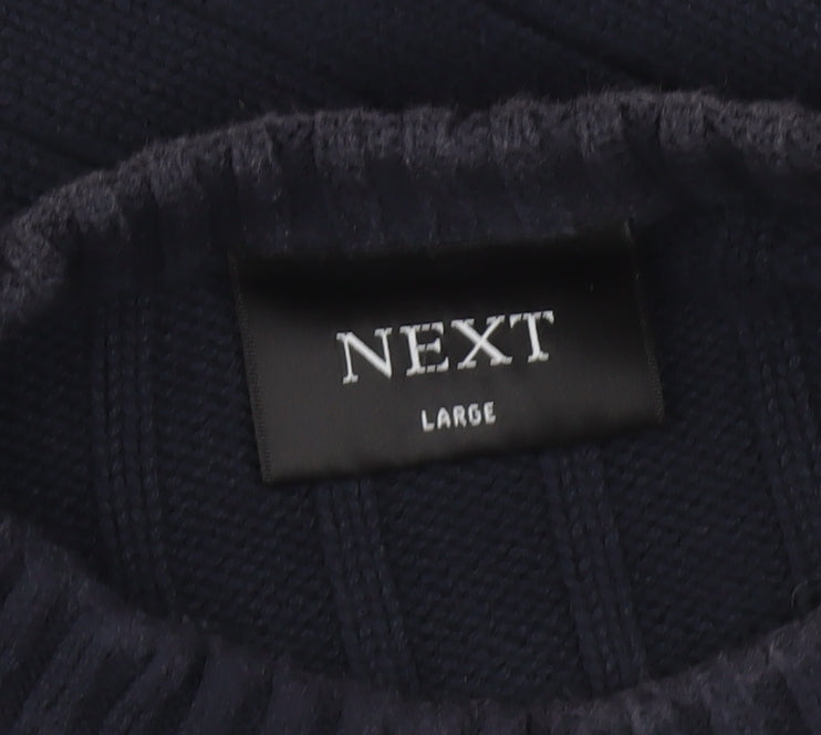 Next Mens Blue Cotton Ribbed Crew Neck Jumper Size L