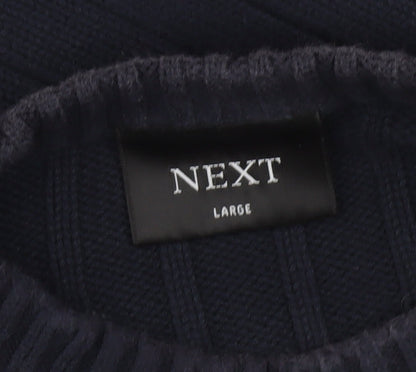 Next Mens Blue Cotton Ribbed Crew Neck Jumper Size L