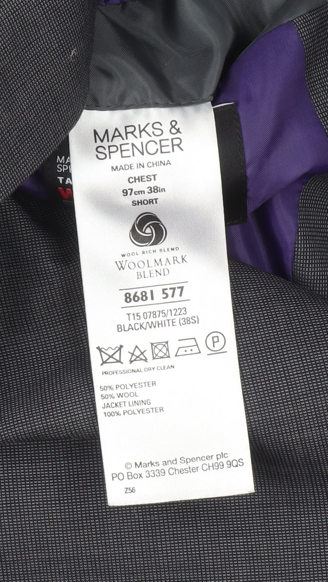 Marks and Spencer Men’s Grey Wool Blend Suit Jacket 38S Short Classic Fit
