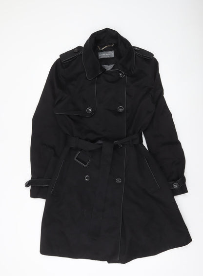 Laura Ashley Women's Black Trench Coat Size 12 Belted Mid-Length Classic Style