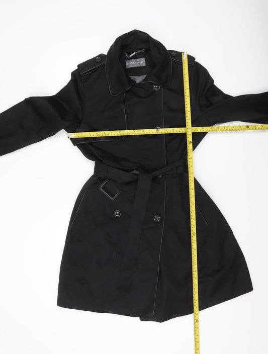 Laura Ashley Women's Black Trench Coat Size 12 Belted Mid-Length Classic Style