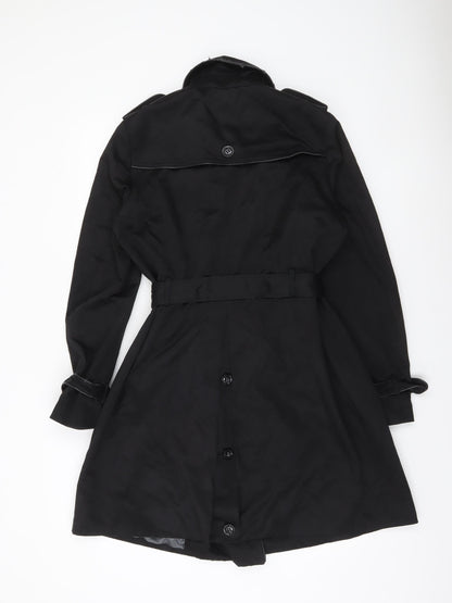 Laura Ashley Women's Black Trench Coat Size 12 Belted Mid-Length Classic Style