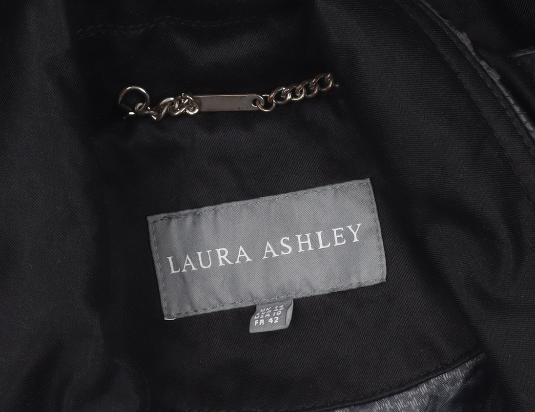 Laura Ashley Women's Black Trench Coat Size 12 Belted Mid-Length Classic Style