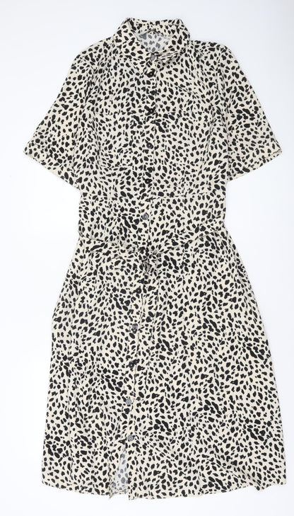 George Women’s Beige Animal Print Shirt Dress Size 16