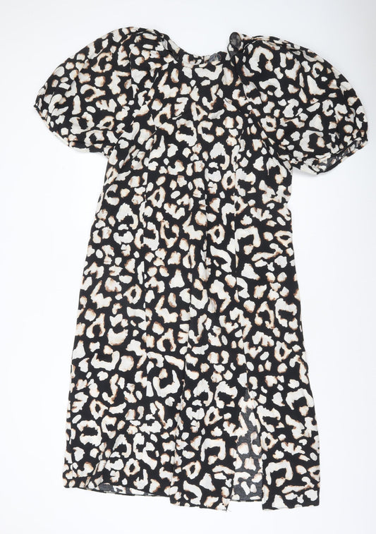 Primark Women’s Multicoloured Animal Print Wrap Dress Size 18 V-Neck Puff Sleeve