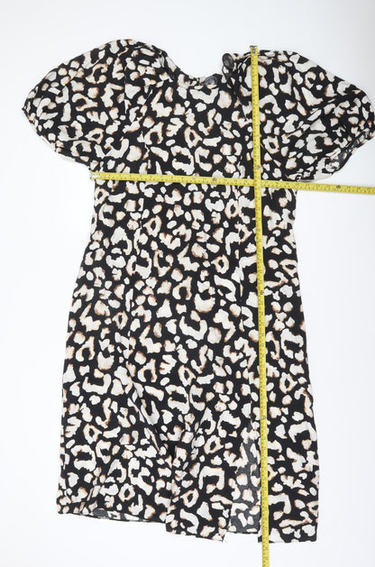 Primark Women’s Multicoloured Animal Print Wrap Dress Size 18 V-Neck Puff Sleeve