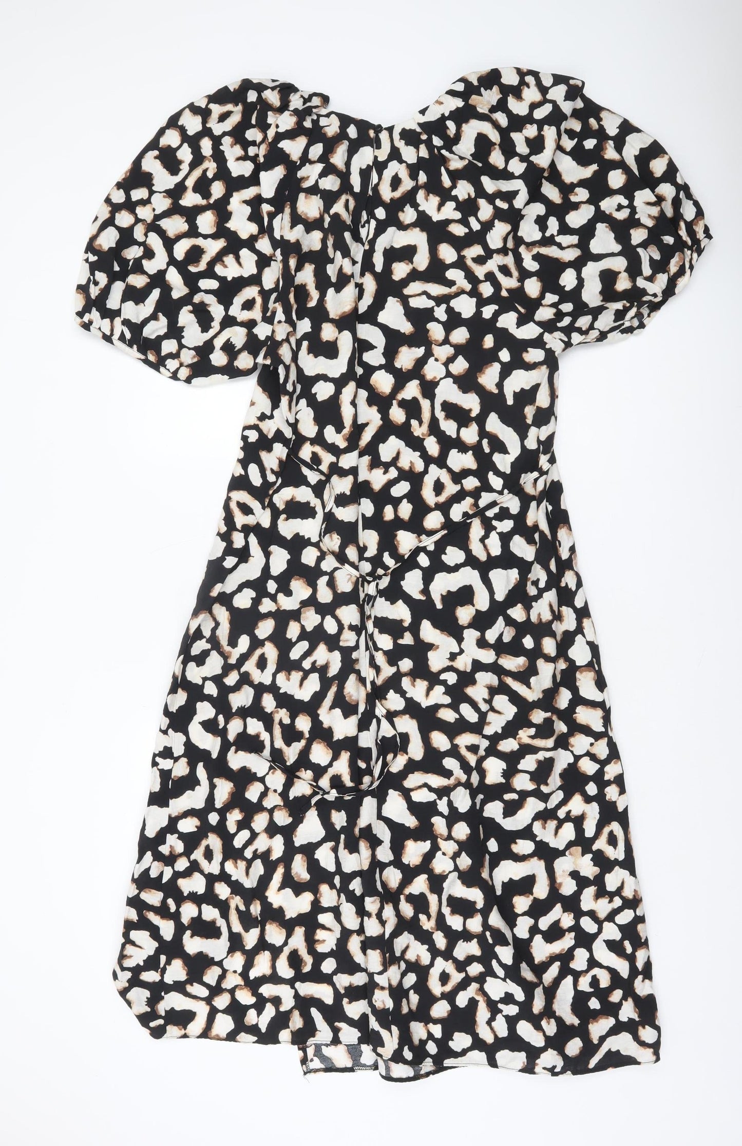 Primark Women’s Multicoloured Animal Print Wrap Dress Size 18 V-Neck Puff Sleeve