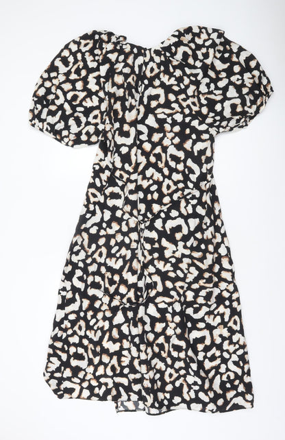 Primark Women’s Multicoloured Animal Print Wrap Dress Size 18 V-Neck Puff Sleeve