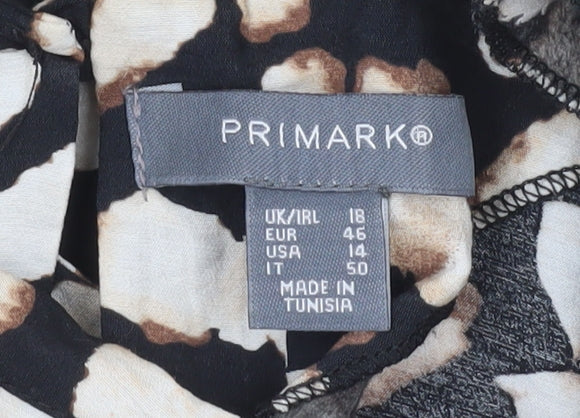 Primark Women’s Multicoloured Animal Print Wrap Dress Size 18 V-Neck Puff Sleeve