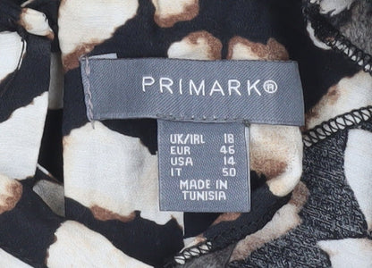 Primark Women’s Multicoloured Animal Print Wrap Dress Size 18 V-Neck Puff Sleeve