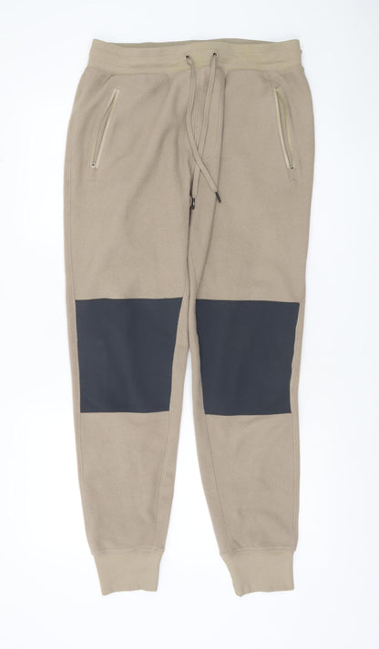 Alo Yoga Men's Beige Fleece Jogger Trousers M Regular Fit Elastic Waist