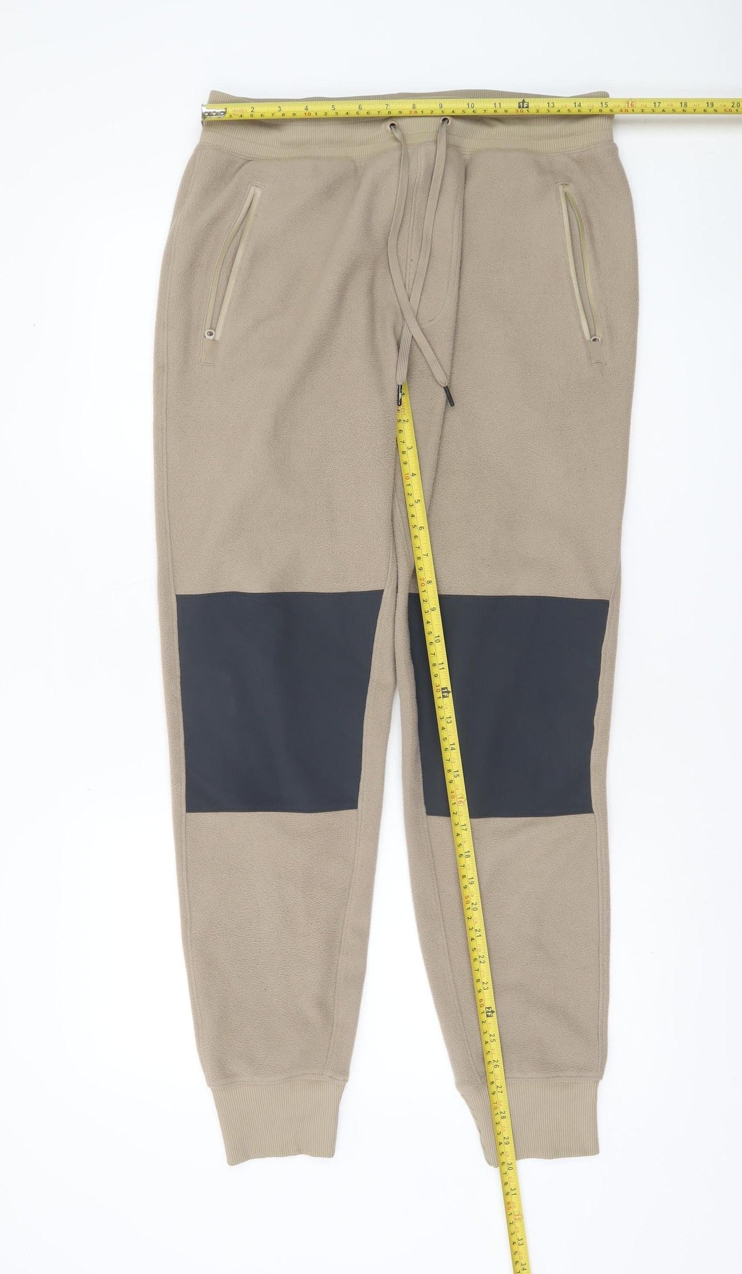 Alo Yoga Men's Beige Fleece Jogger Trousers M Regular Fit Elastic Waist