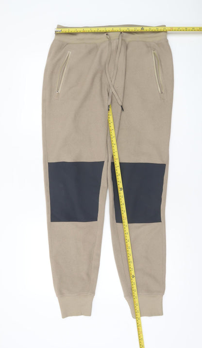 Alo Yoga Men's Beige Fleece Jogger Trousers M Regular Fit Elastic Waist