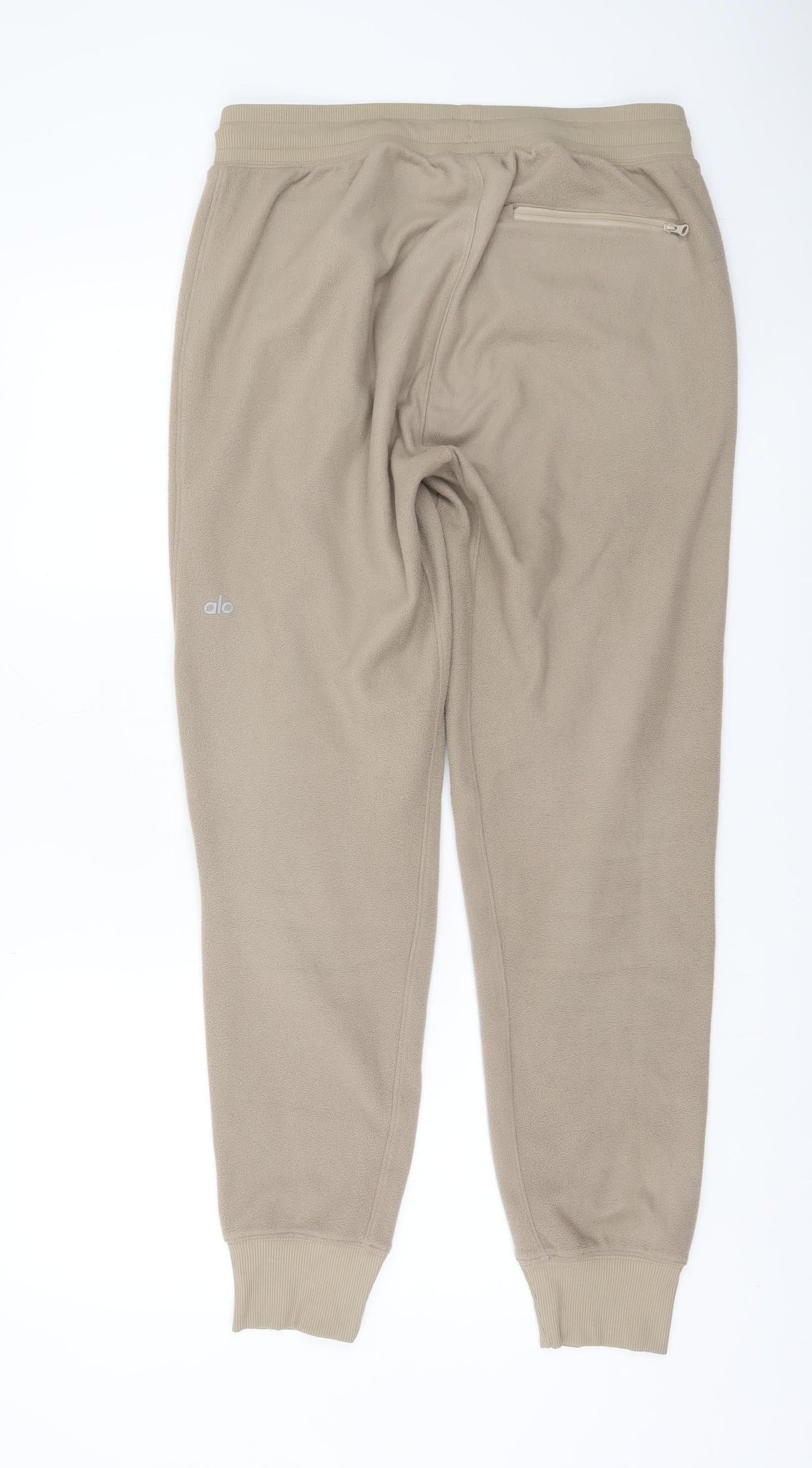 Alo Yoga Men's Beige Fleece Jogger Trousers M Regular Fit Elastic Waist
