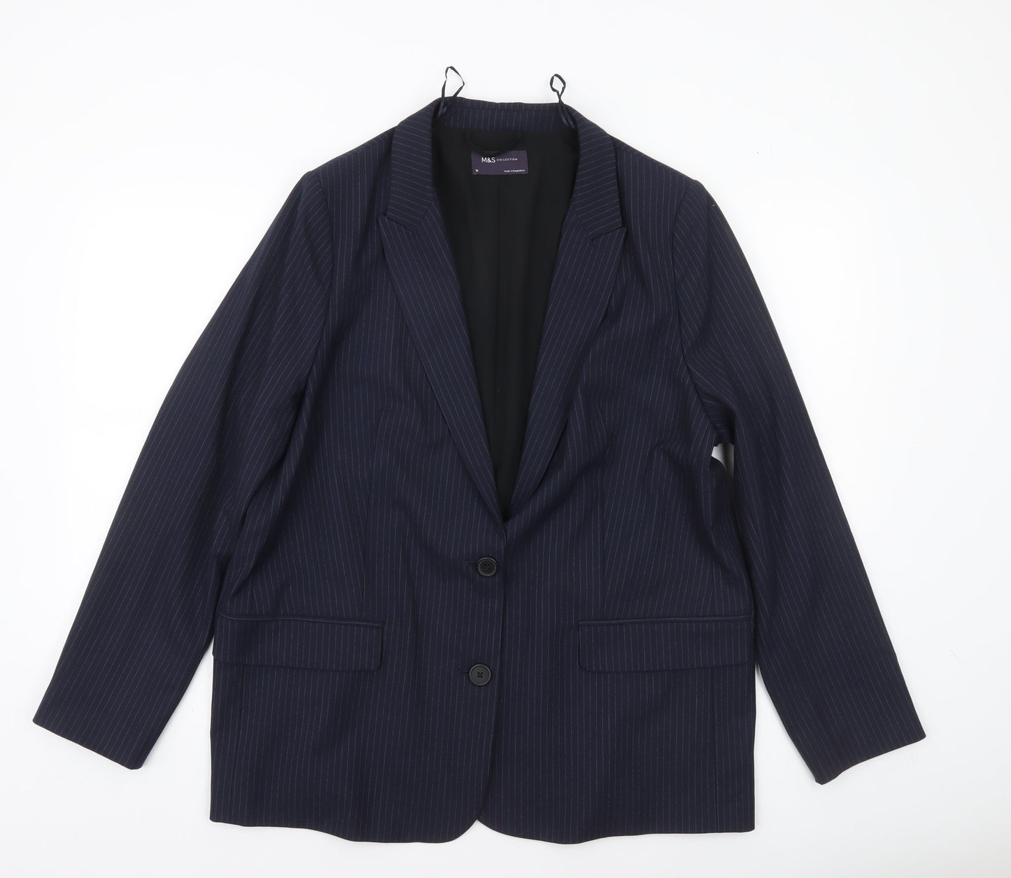 Marks and Spencer Womens Blue Pinstripe Blazer Jacket Size 18 Classic Fit