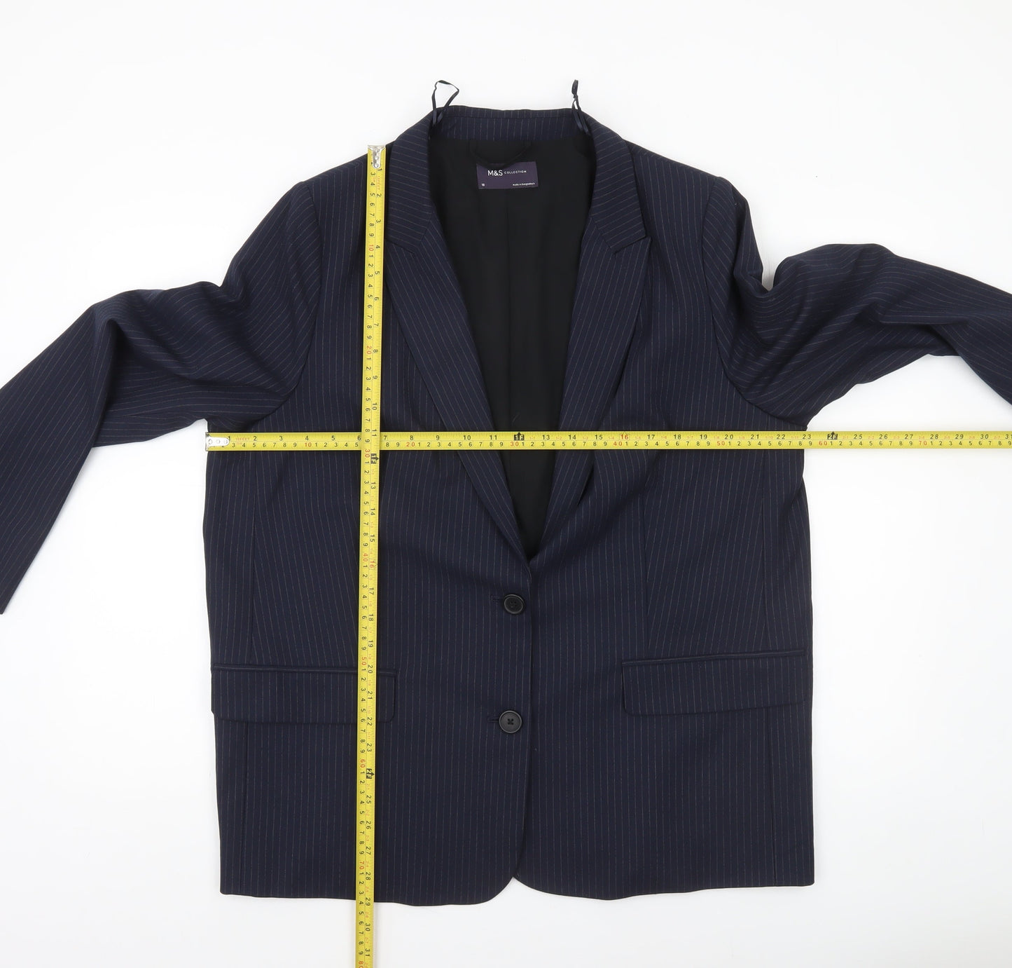 Marks and Spencer Womens Blue Pinstripe Blazer Jacket Size 18 Classic Fit