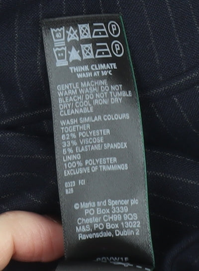 Marks and Spencer Womens Blue Pinstripe Blazer Jacket Size 18 Classic Fit