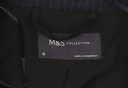 Marks and Spencer Womens Blue Pinstripe Blazer Jacket Size 18 Classic Fit