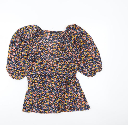 boohoo Women’s Multicoloured Floral Puff Sleeve Tunic Blouse Size 8