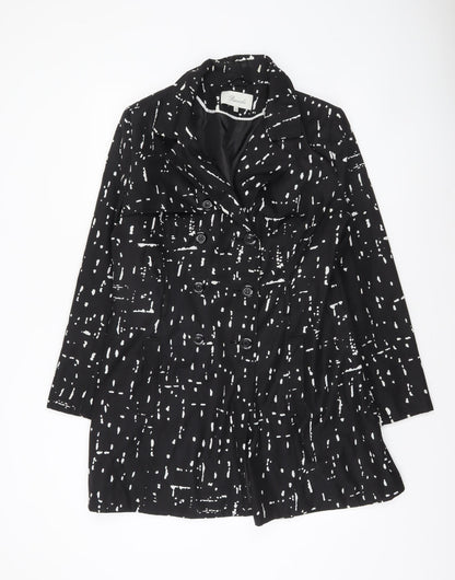 Peacocks Women's Black White Patterned Trench Coat Size 16
