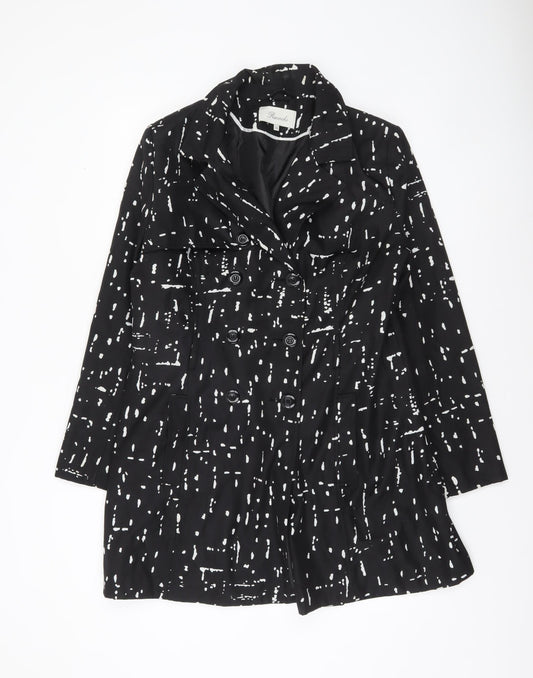 Peacocks Women's Black White Patterned Trench Coat Size 16