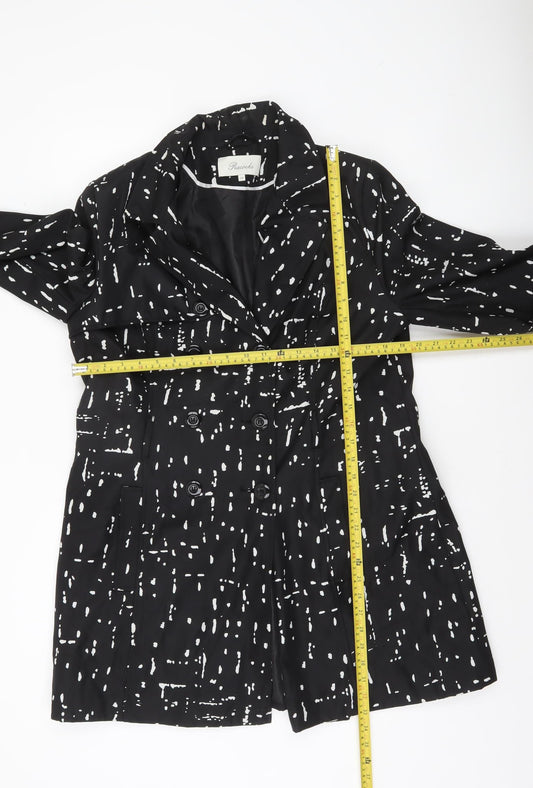 Peacocks Women's Black White Patterned Trench Coat Size 16
