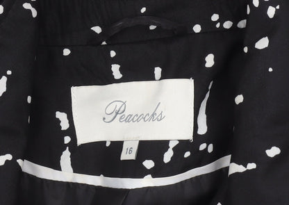 Peacocks Women's Black White Patterned Trench Coat Size 16