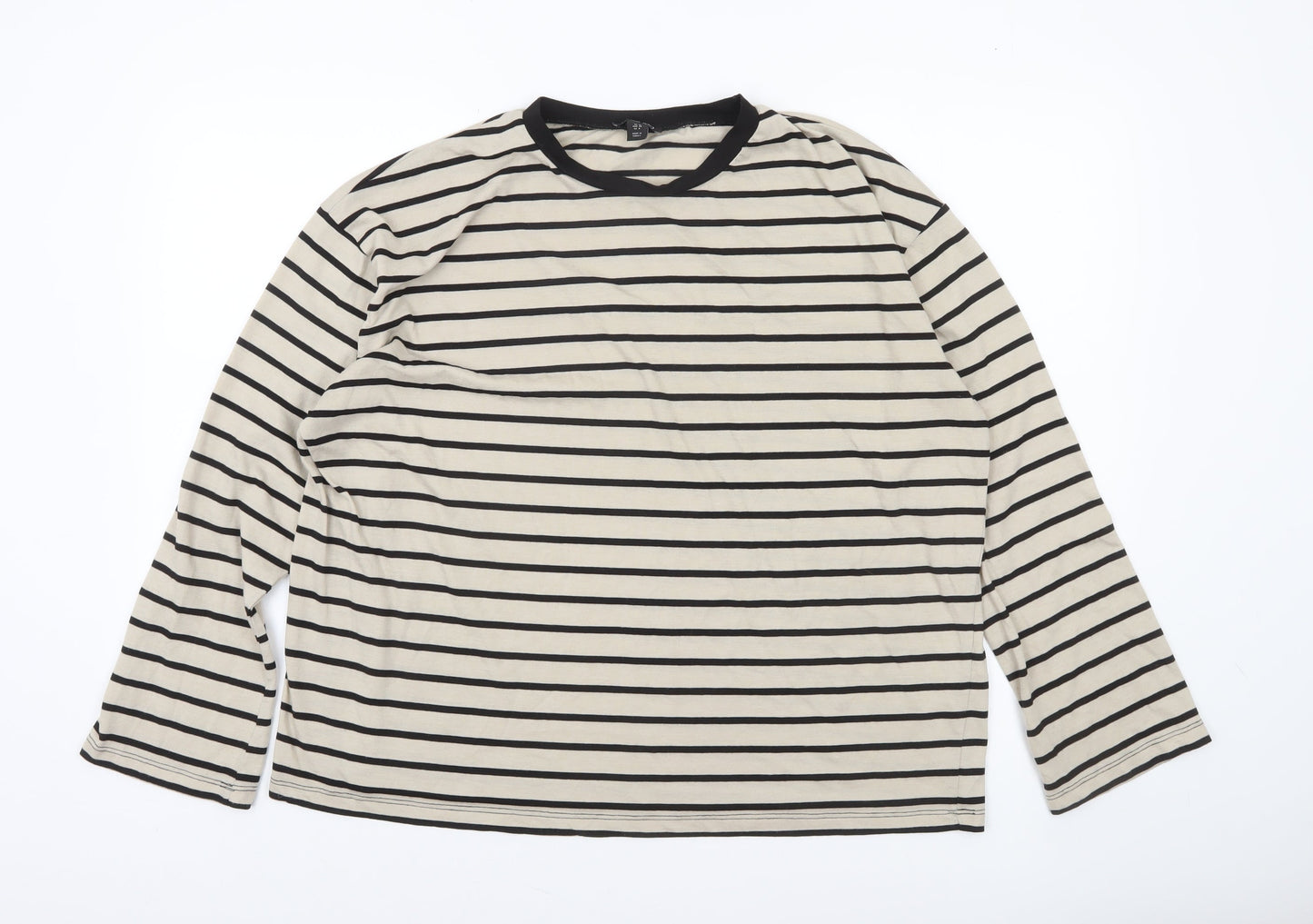 Boohoo Women’s Beige Striped Ringer Long Sleeve T-Shirt Size 10