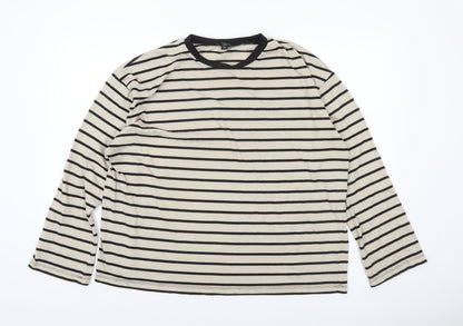 Boohoo Women’s Beige Striped Ringer Long Sleeve T-Shirt Size 10