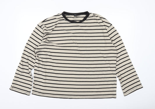 Boohoo Women’s Beige Striped Ringer Long Sleeve T-Shirt Size 10