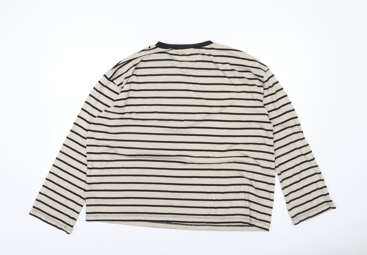 Boohoo Women’s Beige Striped Ringer Long Sleeve T-Shirt Size 10