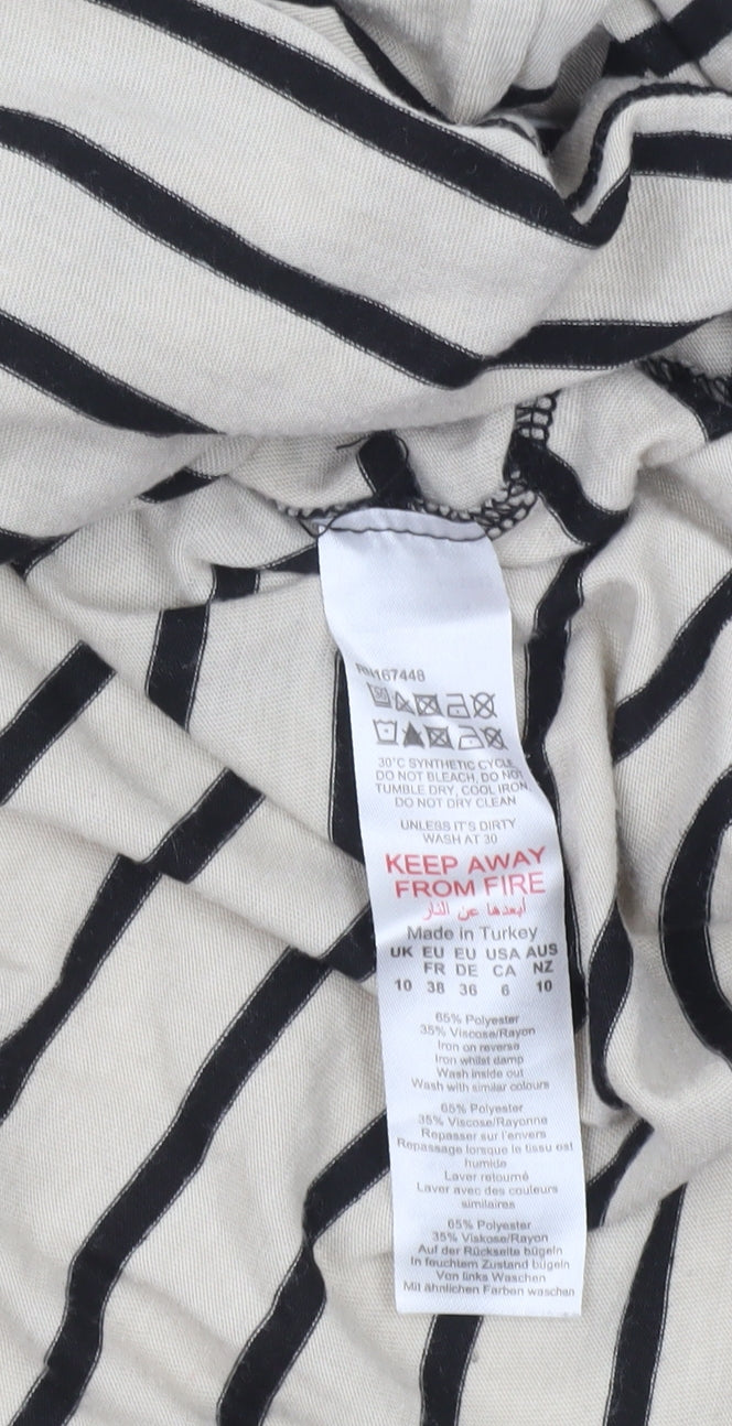 Boohoo Women’s Beige Striped Ringer Long Sleeve T-Shirt Size 10