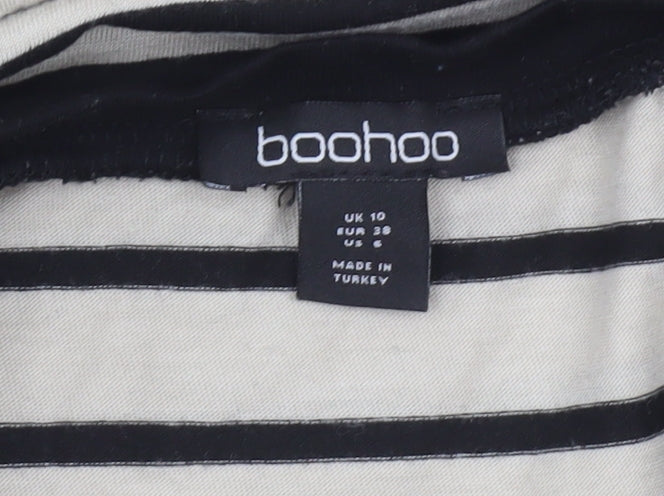 Boohoo Women’s Beige Striped Ringer Long Sleeve T-Shirt Size 10