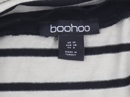 Boohoo Women’s Beige Striped Ringer Long Sleeve T-Shirt Size 10