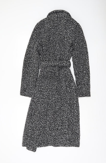 New Look Women’s Black Tweed Belted Long Wool Blend Coat Size 6