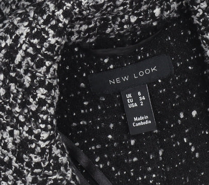 New Look Women’s Black Tweed Belted Long Wool Blend Coat Size 6