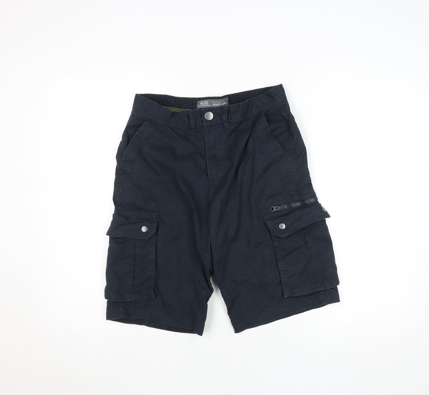 Denim Co Mens Black Cargo Shorts W30 Utility Cotton Blend