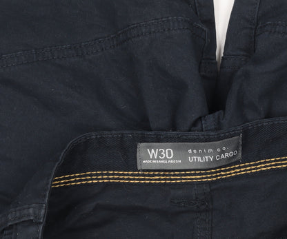 Denim Co Mens Black Cargo Shorts W30 Utility Cotton Blend