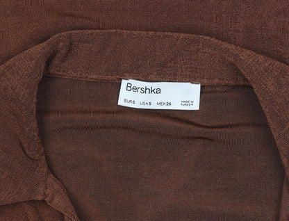Bershka Women Brown Long Sleeve Collared Bodysuit Size 8
