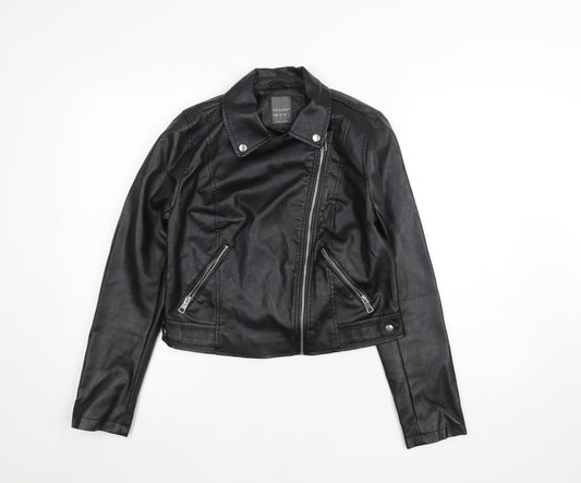 Primark Womens Black Faux Leather Biker Jacket Size 10