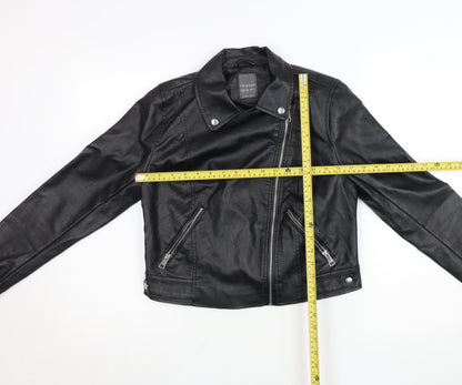 Primark Womens Black Faux Leather Biker Jacket Size 10