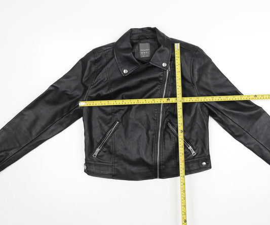 Primark Womens Black Faux Leather Biker Jacket Size 10