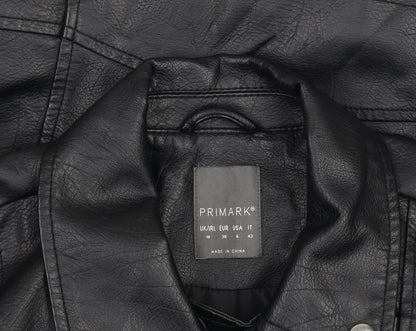Primark Womens Black Faux Leather Biker Jacket Size 10