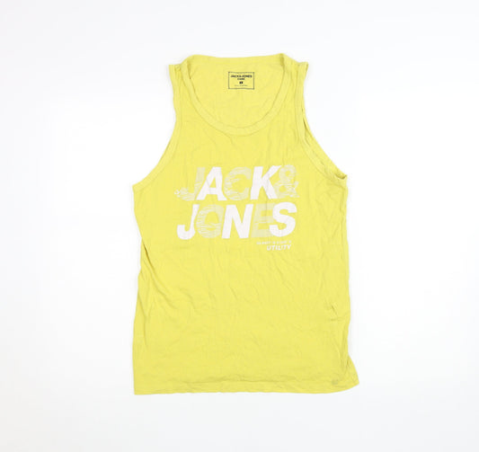 Jack & Jones Men's Yellow Graphic Tank Top Size S Cotton